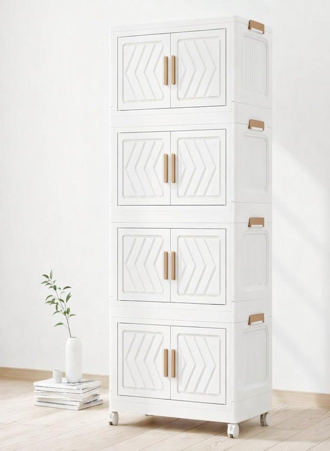 Owme 4 TIER Multipurpose Stackable Cupboard Drawer for Clothes Storage, Wardrobe Cabinet Organizer, Plastic Home Storage, for Office, Kitchen, Hallway Closet Storage Boxes - IVORY - Image 1
