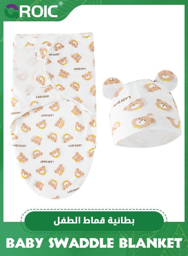 GROIC 2 Packs Baby Swaddle Sleep Sack with Hat Set,Soft Cotton Newborn Wearable Wrap,Baby Nursery Wrap  - Image 2