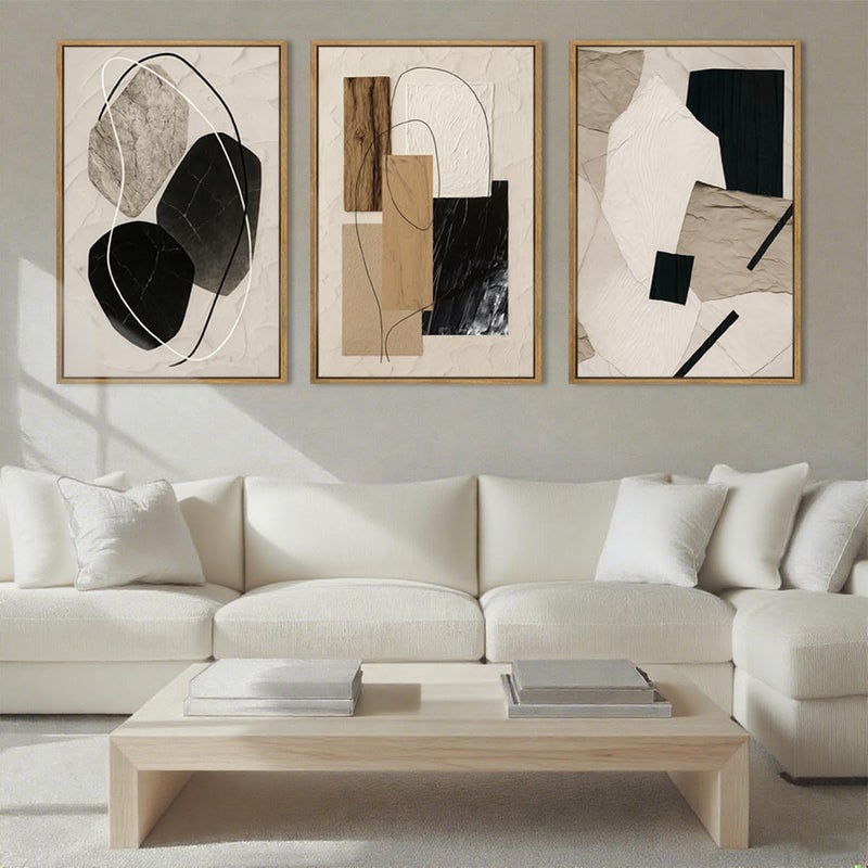 BINCUE Large Abstract Paintings Framed Neutral Canvas Prints Mid Century Modern Wall Art for Living Room Bedroom Bathroom 36x24 Inch 3 Piece - Image 4