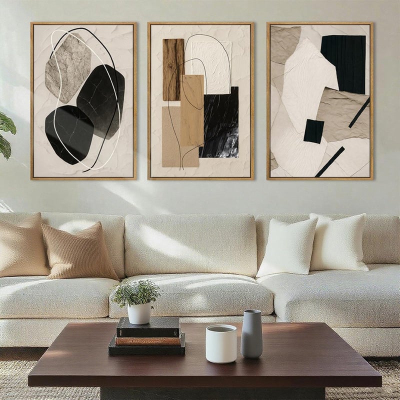 BINCUE Large Abstract Paintings Framed Neutral Canvas Prints Mid Century Modern Wall Art for Living Room Bedroom Bathroom 36x24 Inch 3 Piece - Image 2