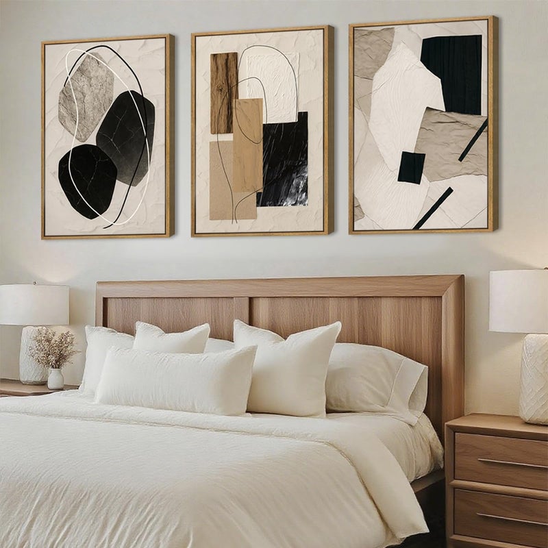 BINCUE Large Abstract Paintings Framed Neutral Canvas Prints Mid Century Modern Wall Art for Living Room Bedroom Bathroom 36x24 Inch 3 Piece - Image 3