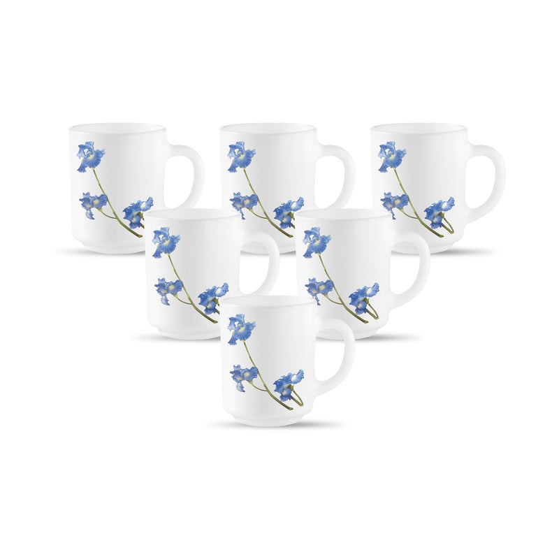 La Opala, Novo Collection Opal Glass Crockery | Coffee Mug Grace Medium, Set of 6 | Blue Orchids, 250 ml | for Tea & Coffee | Microwave Safe | 100% Vegetarian | Extra Strong | Super Light & White - Image 5