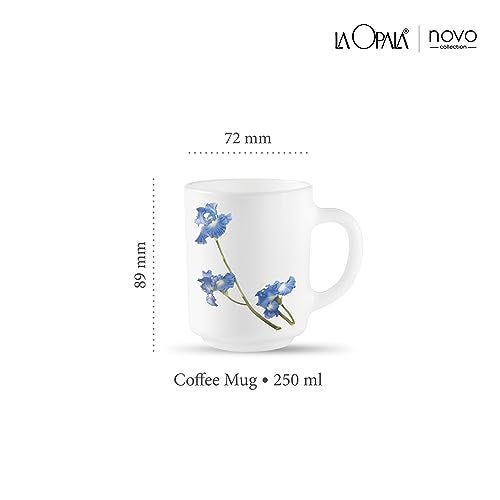 La Opala, Novo Collection Opal Glass Crockery | Coffee Mug Grace Medium, Set of 6 | Blue Orchids, 250 ml | for Tea & Coffee | Microwave Safe | 100% Vegetarian | Extra Strong | Super Light & White - Image 2