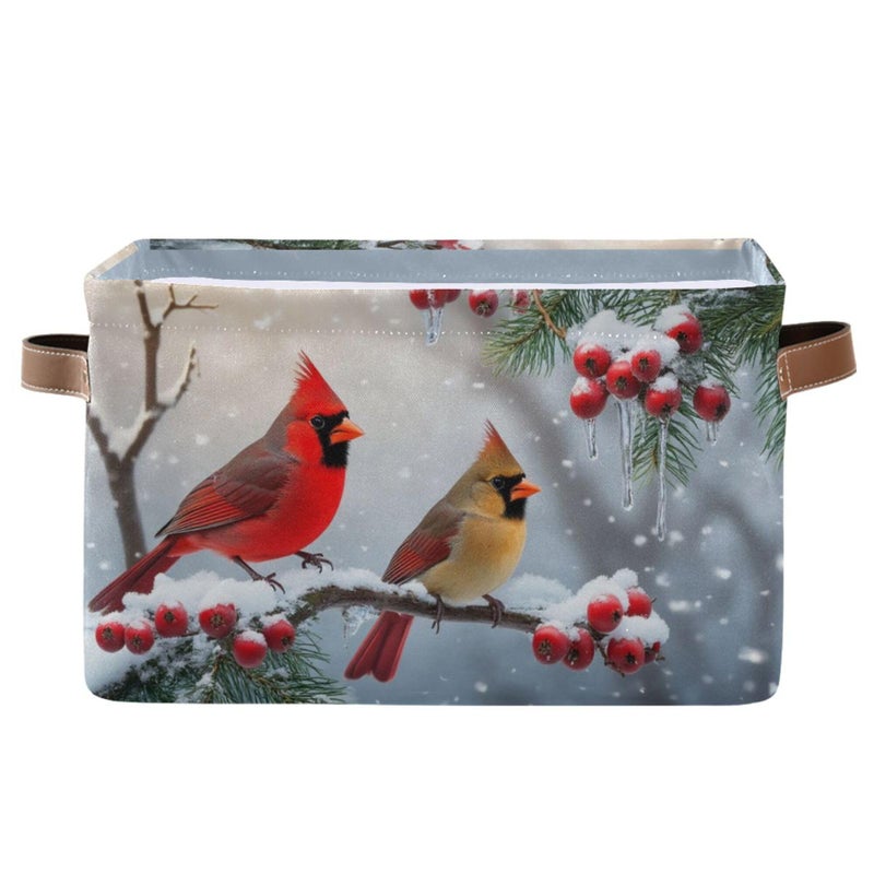 Wamika Winter Cardinal Birds Snow Storage Basket Fabric Laundry Baskets Christmas Tree Holly Berry Branches Storage Boxes Organizer Bag for Baby Cloth Dog Toy Book Storage Cubes Shelf Closet Bins 16128 - Image 2