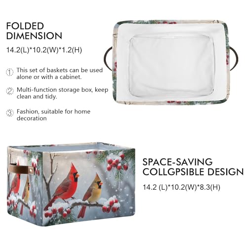 Wamika Winter Cardinal Birds Snow Storage Basket Fabric Laundry Baskets Christmas Tree Holly Berry Branches Storage Boxes Organizer Bag for Baby Cloth Dog Toy Book Storage Cubes Shelf Closet Bins 16128 - Image 3