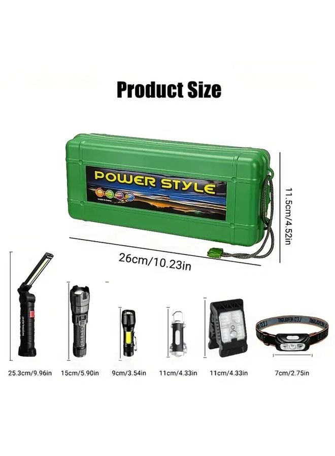 1 Set 6 Items Bright LED Headlamp Flashlight USB Rechargeable Multiple Modes Portable For Outdoor Camping Emergency - Image 4