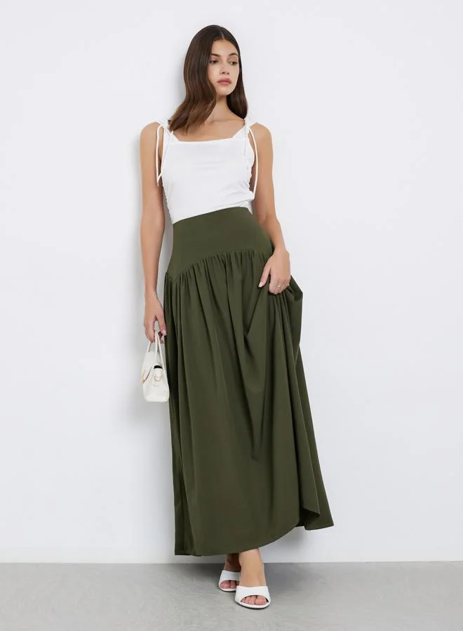 Take Two Take Two Solid Gathered Detail A-Line Maxi Skirt