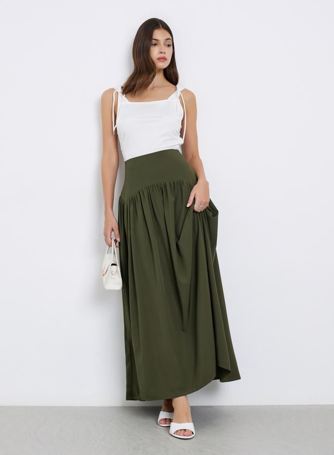 Take Two Solid Gathered Detail A-Line Maxi Skirt - Image 1