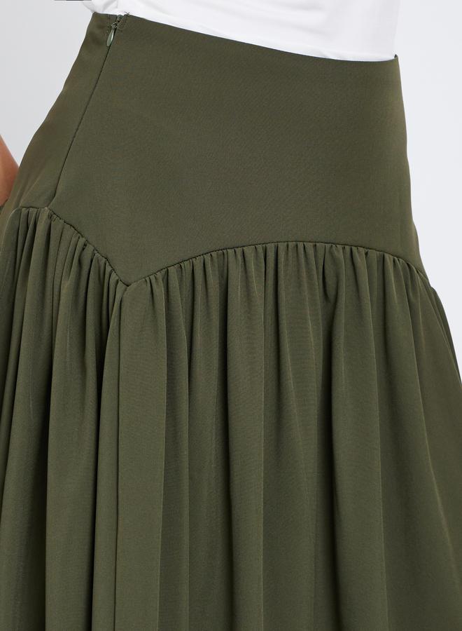 Take Two Solid Gathered Detail A-Line Maxi Skirt - Image 3