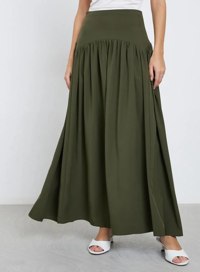 Take Two Take Two Solid Gathered Detail A-Line Maxi Skirt