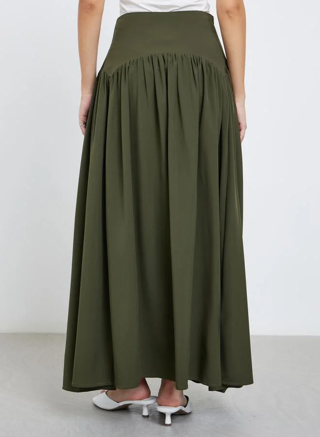 Take Two Take Two Solid Gathered Detail A-Line Maxi Skirt