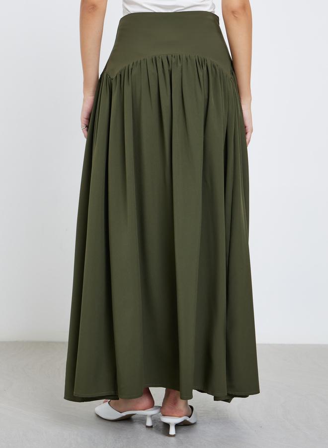 Take Two Solid Gathered Detail A-Line Maxi Skirt - Image 4