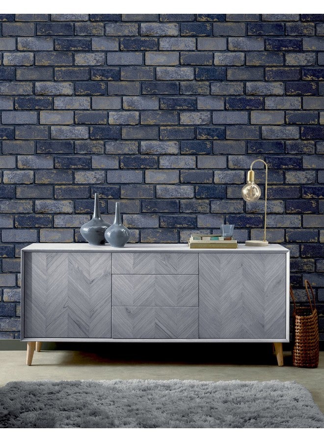 ARThouse Artistick Metallic Brick Navy Gold Peel And Stick Self Adhesive Wallpaper 6M/19.6 Foot Long Great For Upcycling Furniture Cabinets Kitchen Drawers Shelves Peel & Stick 300207  - Image 3