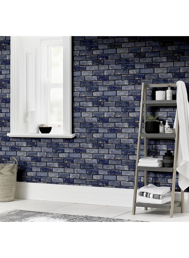 ARThouse Artistick Metallic Brick Navy Gold Peel And Stick Self Adhesive Wallpaper 6M/19.6 Foot Long Great For Upcycling Furniture Cabinets Kitchen Drawers Shelves Peel & Stick 300207  - Image 2