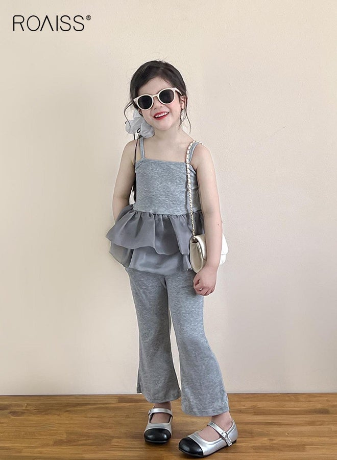 roaiss Toddler Girls Camisole and Pants Set, Stylish Summer Outfit with Sleeveless Top and Flared Pants, 2 Piece Comortable Clothing Set for Little Girls  - Image 1