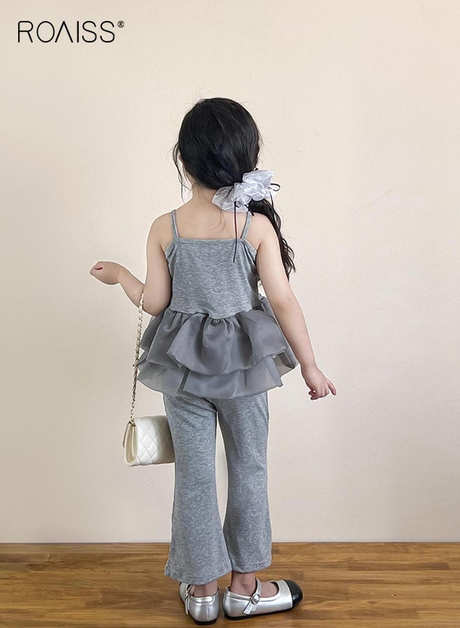 roaiss Toddler Girls Camisole and Pants Set, Stylish Summer Outfit with Sleeveless Top and Flared Pants, 2 Piece Comortable Clothing Set for Little Girls  - Image 2