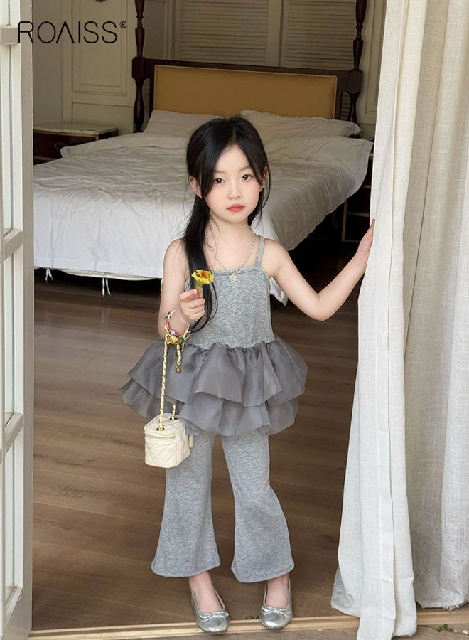 roaiss Toddler Girls Camisole and Pants Set, Stylish Summer Outfit with Sleeveless Top and Flared Pants, 2 Piece Comortable Clothing Set for Little Girls  - Image 3