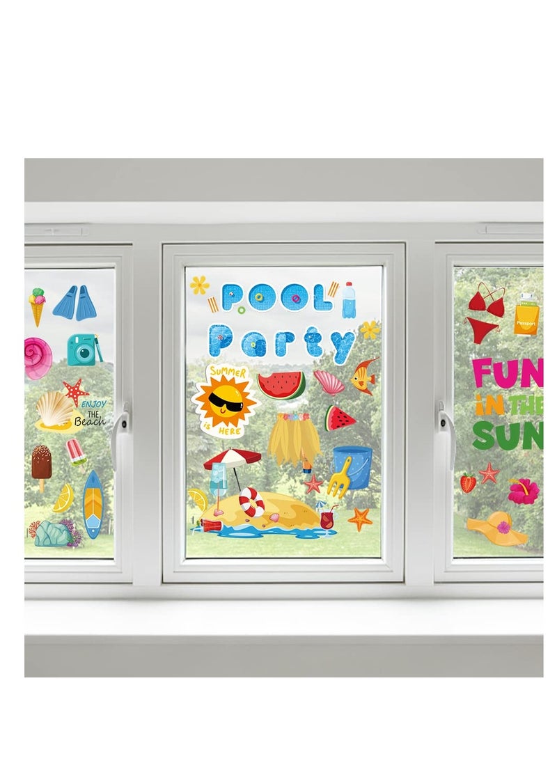 Excefore - Summer Window Clings, 9 Sheets Summer Static Window Stickers, Summer Double Sided Beach Pool Party Window Decals, Pool Beach Window Clings Stickers for Hawaiian Tropical, Indoor Summer Party - Image 1