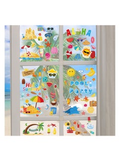 Excefore Summer Window Clings, 9 Sheets Summer Static Window Stickers, Summer Double Sided Beach Pool Party Window Decals, Pool Beach Window Clings Stickers for Hawaiian Tropical, Indoor Summer Party  - Image 3