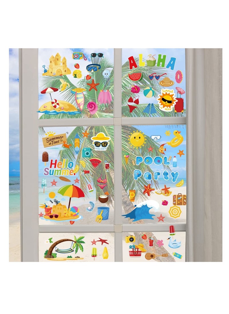 Excefore - Summer Window Clings, 9 Sheets Summer Static Window Stickers, Summer Double Sided Beach Pool Party Window Decals, Pool Beach Window Clings Stickers for Hawaiian Tropical, Indoor Summer Party - Image 1