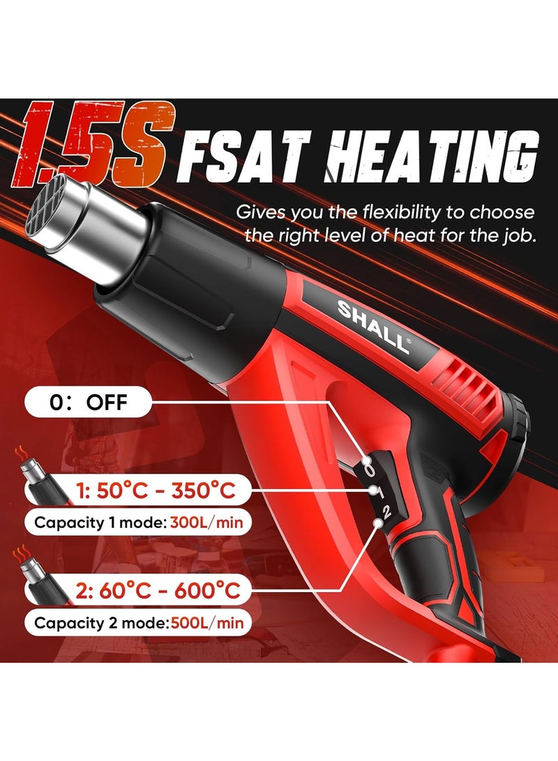 SHALL Hot Air Gun Kit, Variable Temperature Control 50°C - 600°C, with 5 Attachments, Electric Hot Air Gun, Fast Heat Gun, Defrost, Paint Stripping, Soldering - Image 2