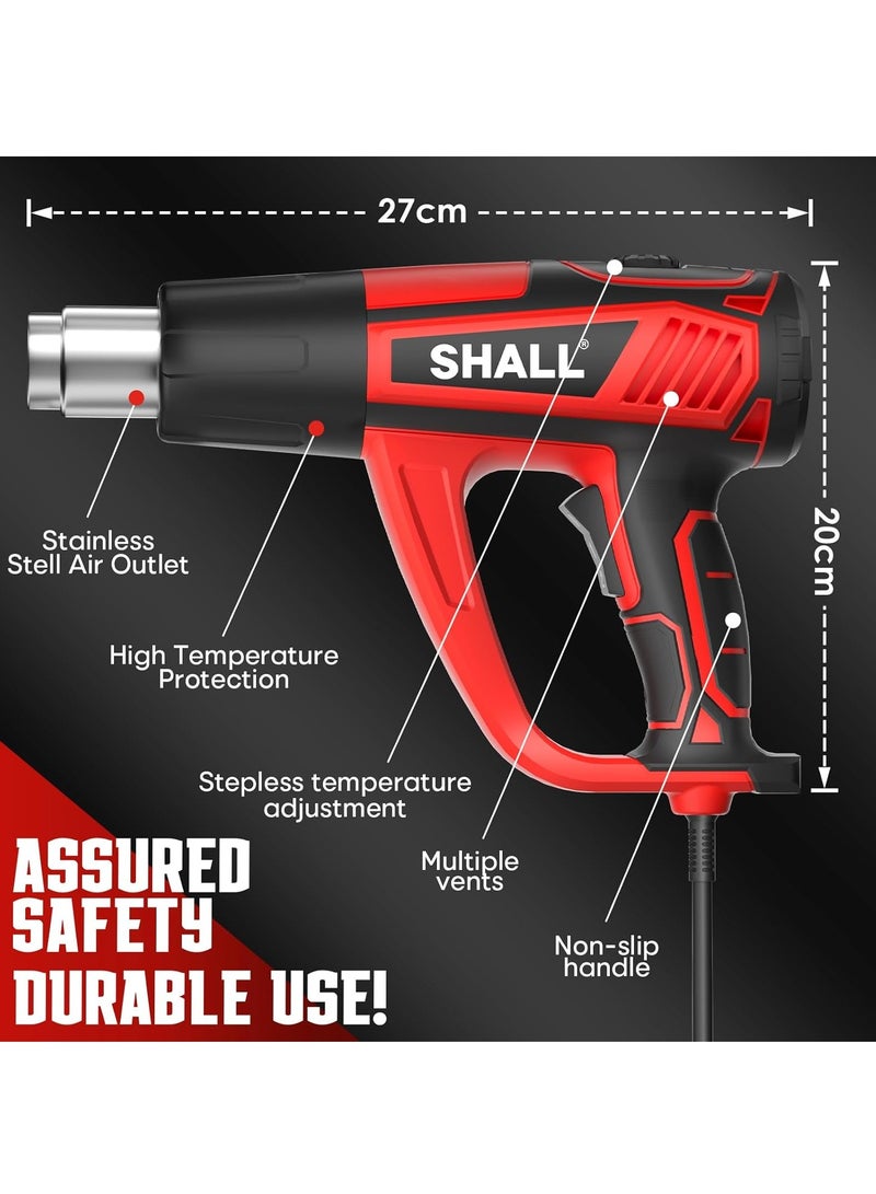 SHALL Hot Air Gun Kit, Variable Temperature Control 50°C - 600°C, with 5 Attachments, Electric Hot Air Gun, Fast Heat Gun, Defrost, Paint Stripping, Soldering - Image 3