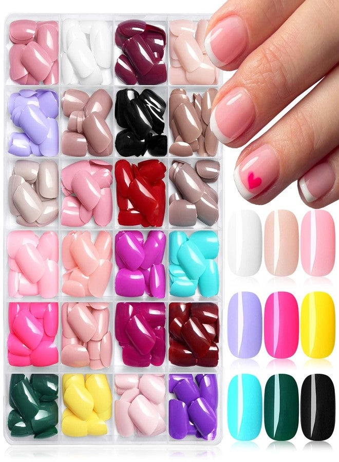 LuckForever 576pc Round Square Press on Nails Short Fake Nails with Glue Tabs, Extra Short Acrylic Nails Press ons Nail Square Glue on Nails Artficial Fingernails False Stick Nail for Women Girls - Image 1