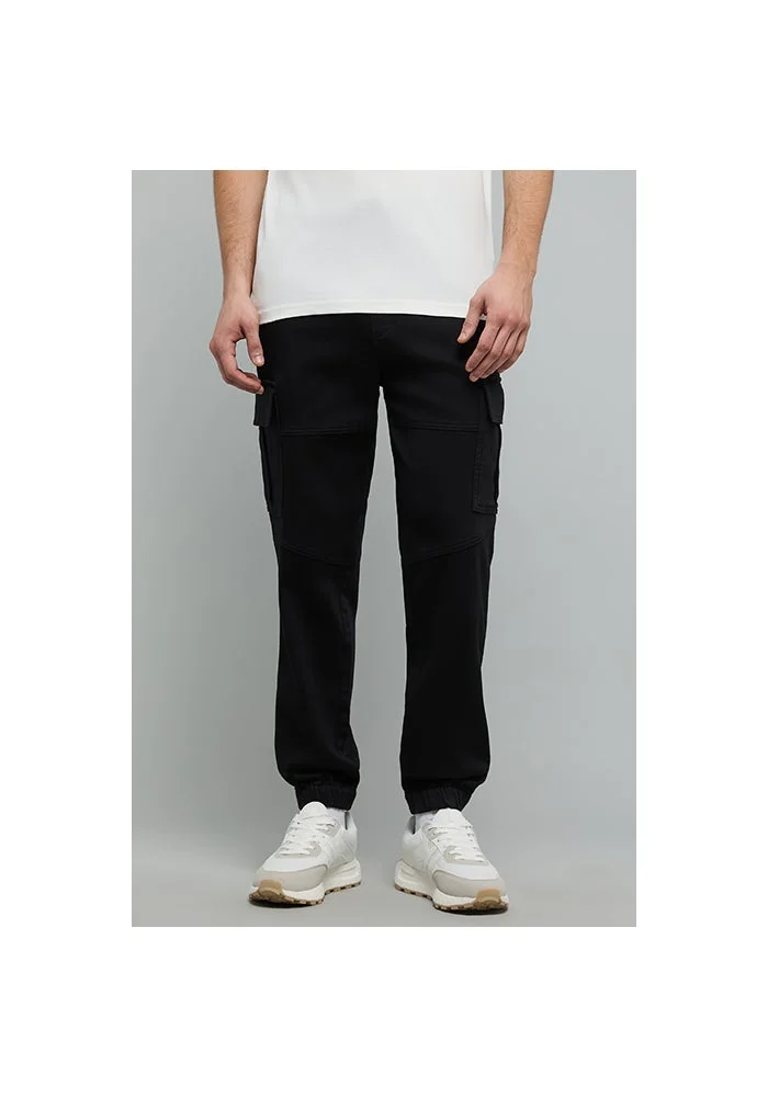 Solid Cargo Jeans with Button Closure