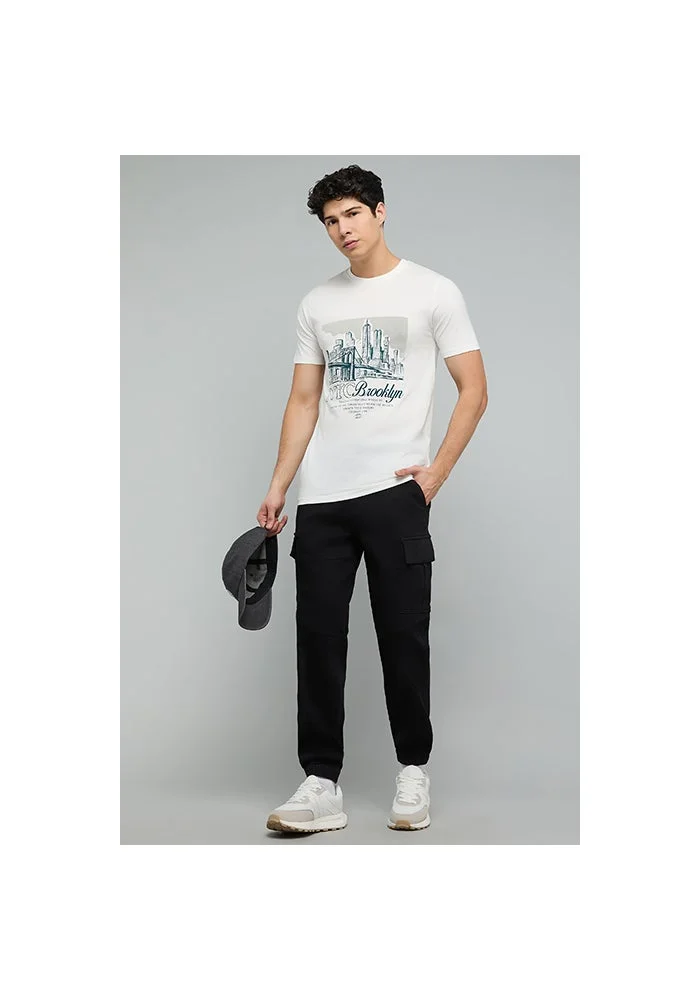 R&b Solid Cargo Jeans with Button Closure