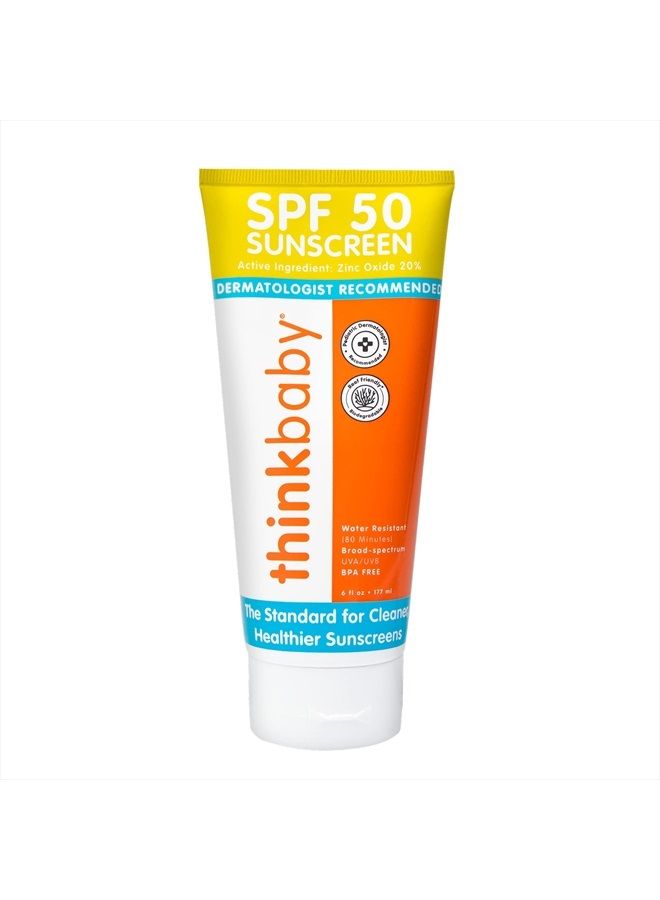 Think Thinkbaby SPF 50+ Baby Sunscreen – Safe, Natural Sunblock for Babies - Water Resistant Sun Cream – Broad Spectrum UVA/UVB Sun Protection – Vegan Mineral Sun Lotion, 6oz  - Image 1
