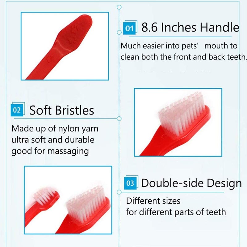 Zeyaa 10 Pack Pet Dog Toothbrush, 2 Triple Head Pet Toothbrushes 3 Double Head Tooth Brush 5 Pack Finger Rubber Toothbrushes, Multi-Angle Dental Cleaning Brushes for Dog Cat Oral Dental Health - Image 5