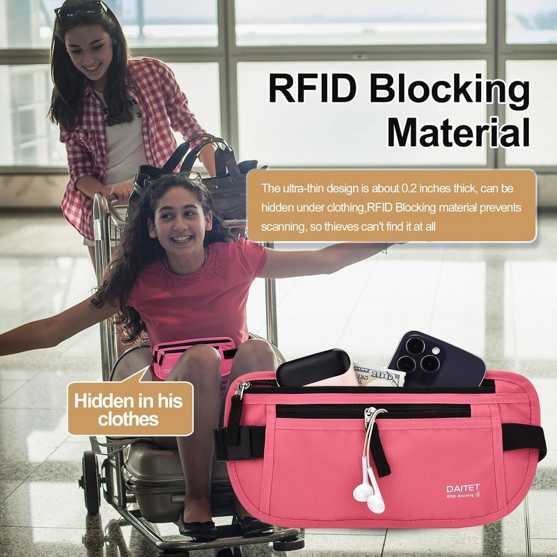DAITET حزام النقود - حامل جواز السفر، محفظة سفر مخفية آمنة مع حجب RFID، حزام خفي للخصر - Image 2