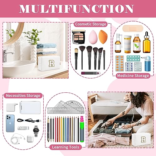 ChaoGreat Small Personalized Initial A-Z Preppy Patch Makeup Bag,White PU Chenille Letter Travel Cosmetic Pouch with Zipper,Cute Toiletry Bag,Gift Ideal for Teen Girls Women Teacher Bridesmaid,Letter R - Image 5
