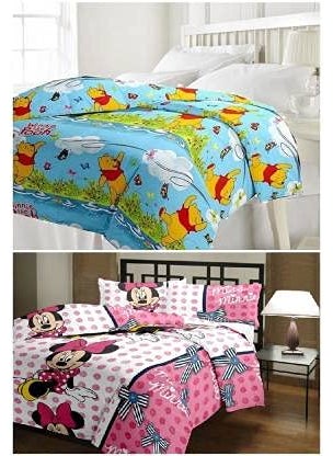 WONDERLOOK Microfiber Cartoon Kids Design Print Reversible AC Blanket Multicolor Pooh and Miss Minnie Print Single Bed Set of 2 Pcs