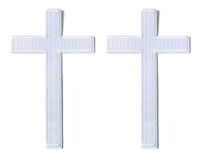 2 pcs White Cross Patch Christian Jesus Cross Biker Fully Embroidered Iron OnSew On Patch Applique