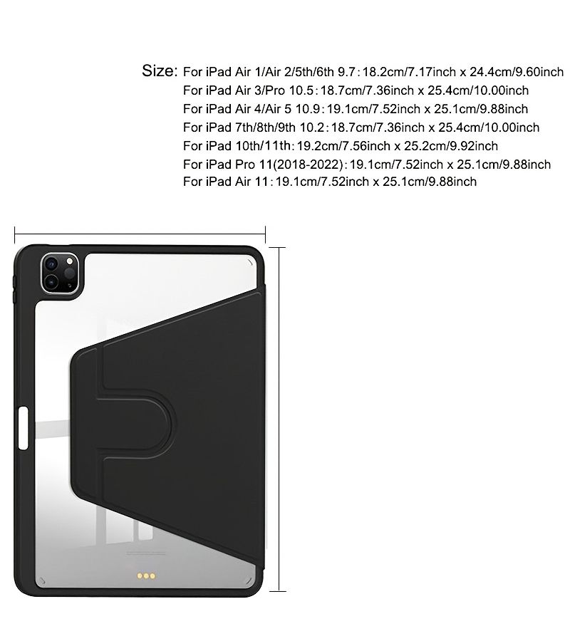 غطاء حامل دوار لـ iPad Air 3 وردي غطاء خلفي شفاف حامل قلم - Image 3
