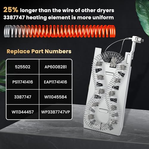 Sikawai 2025 Upgrade 3387747 WP3387747 PS11741416 Dryer Heating Element Replacement by Sikawai, Fit for Whirlpool Cabrio Kenmore He2 Kenmore Elite He3 Maytag Dryers GEW9250PW0 GEQ9800PW1 GEQ9800PW2 W11344457 - Image 4