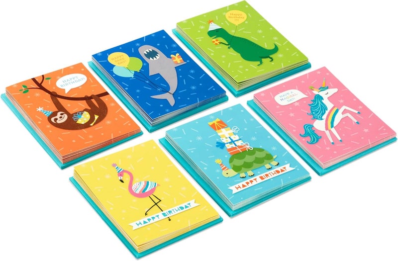 Hallmark Birthday Cards for Kids Assortment - 48 Cards Featuring Dinosaurs, Sloths, Unicorns, Flamingos, Turtles, and Sharks - Image 4