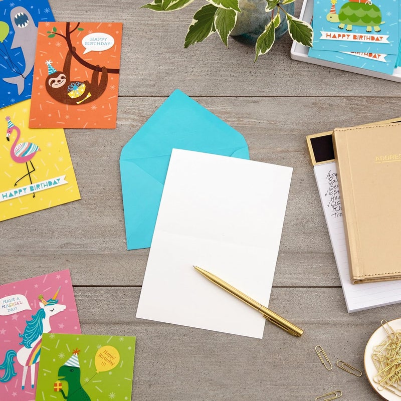 Hallmark Birthday Cards for Kids Assortment - 48 Cards Featuring Dinosaurs, Sloths, Unicorns, Flamingos, Turtles, and Sharks - Image 2