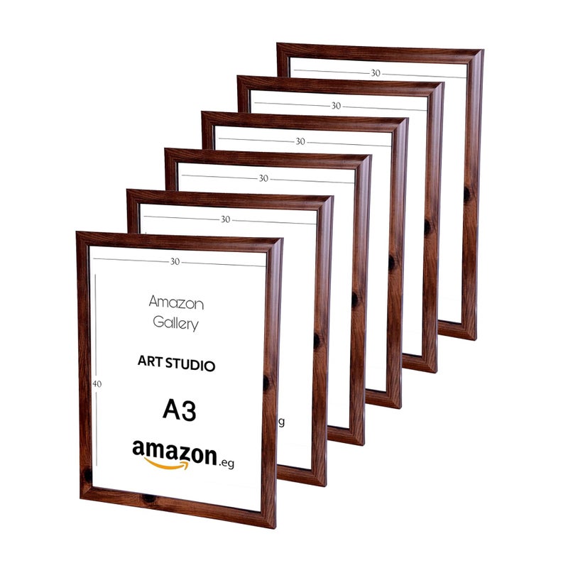 Photo Frame Set, A3 Size 30x40 cm, Wall-Mounted, Pack of 6 (Brown-M10) - Image 1
