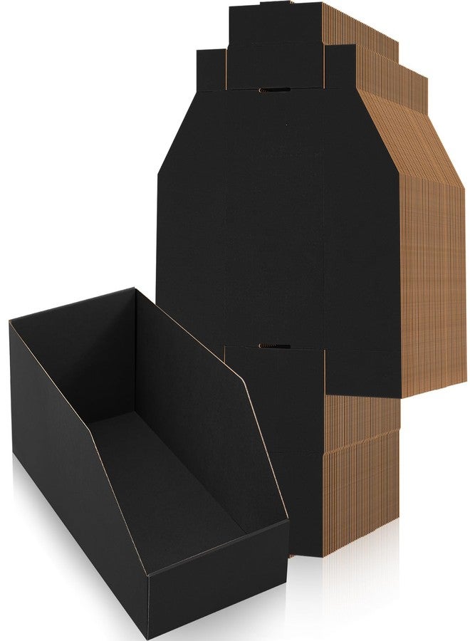 Fuyoooo 30 Pack 12 x 6 x 4. 5 Inches Cardboard Storage Bins Open Top Bin Boxes Corrugated Shelf Organizer Bins for Pantry, Parts, Garage, Snacks, Bottles, Cans or Warehouse Home Cubby, Black - Image 1