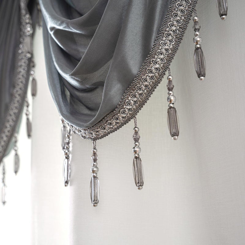 Petrichor Embroidered Sheer Curtain 2 Panels Set - Luxury Window Curtain Attached Valance with Satin Backing and 2 Tie Backs for Living Room,Dining Room, 54x95 inches, Gray - Image 5
