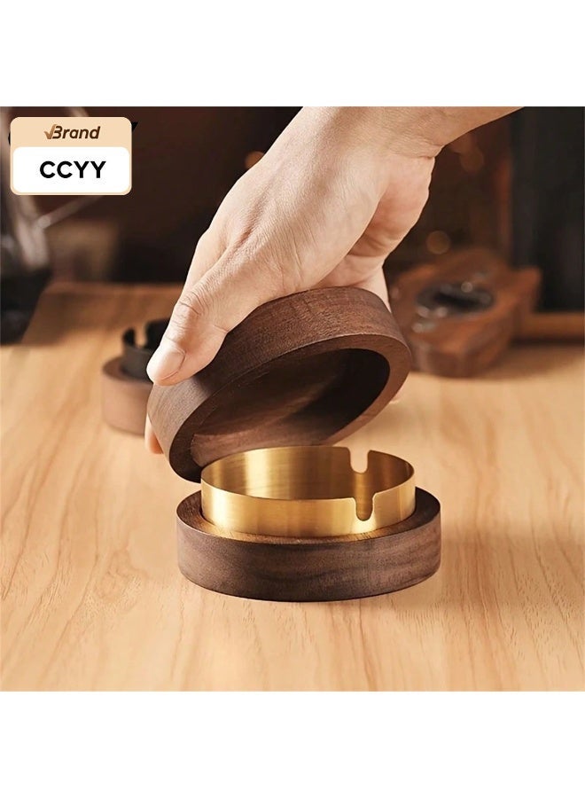 HOMESTAR Wooden Ashtray with Stainless Steel Lid - Portable, Car cigar Ashtray,Windproof, Decorative Ashtray for Car Home, Patio, Office, Outdoors, Indoor, Parties - Image 1