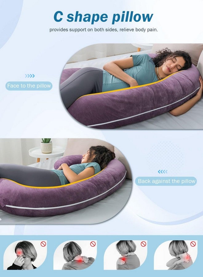 INSEN Pregnancy Pillow,Maternity Body Pillow With Velvet Cover,C Shaped Body Pillow For Sleeping (Cozy Velvet Lavender) - Image 3