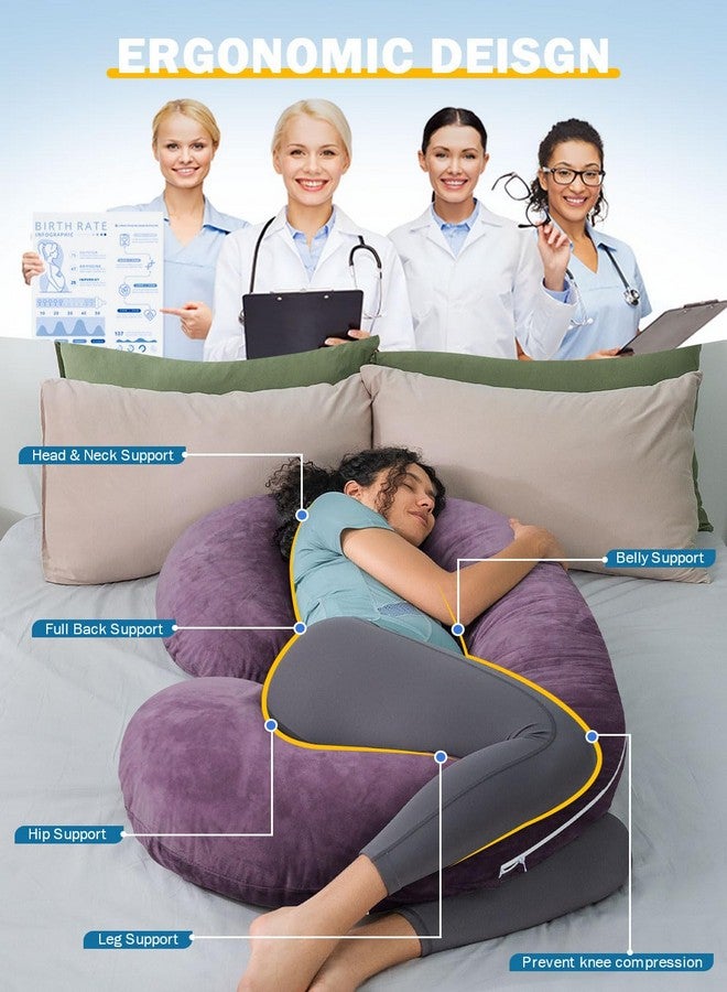 INSEN Pregnancy Pillow,Maternity Body Pillow With Velvet Cover,C Shaped Body Pillow For Sleeping (Cozy Velvet Lavender) - Image 2
