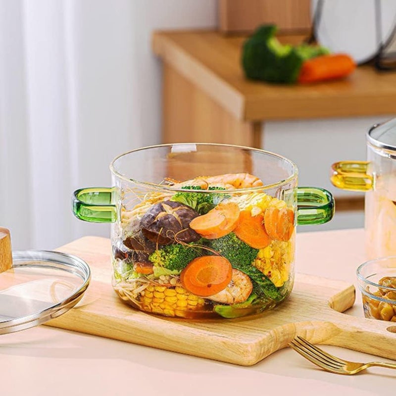 ConvertKitchen Glass Serving Bowl with Lid Oven Microwave Safe Casserole Vessel for Curry Kitchen Server Ware Mixing Pottery for Snacks Cake Cereal Rice Sambar Transparent 1600ML - Image 2