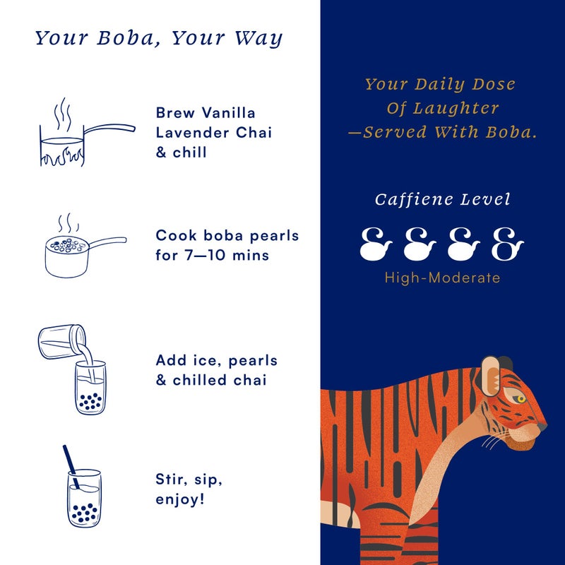 Herbs & Kettles Vanilla Lavender Chai Boba Kit | Assam Black Tea with Real Vanilla Bean, Lavender Flowers & Warming Spices + Chewy Tapioca Pearls | DIY Bubble Tea Kit with Reusable Straws - Image 4