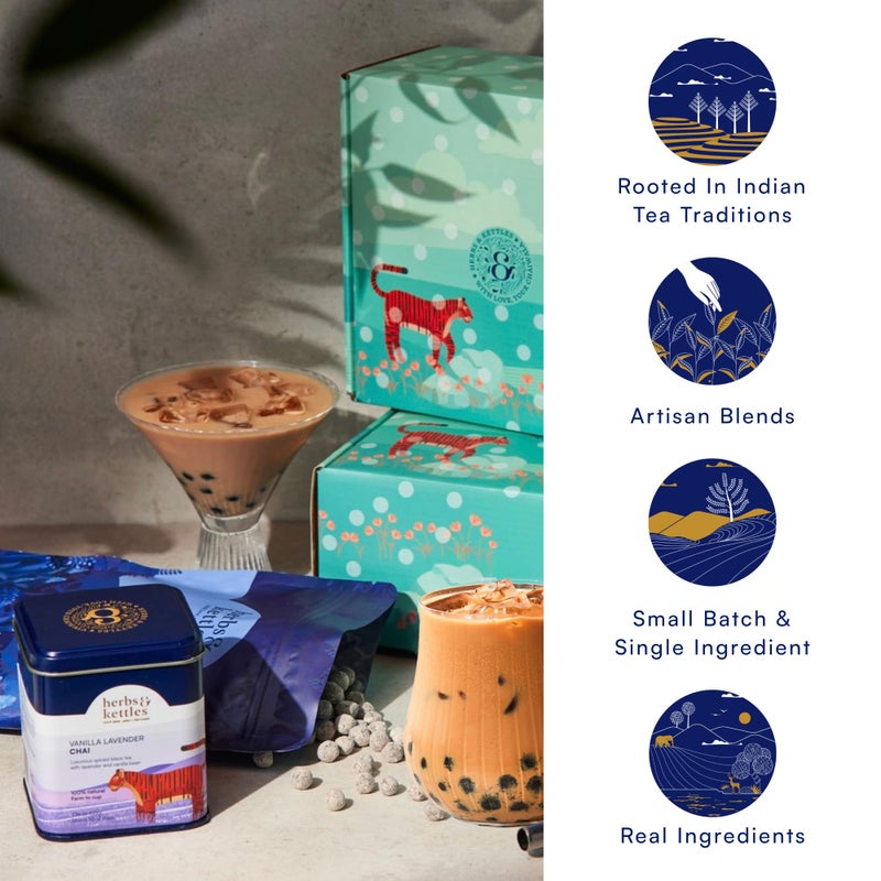 Herbs & Kettles Vanilla Lavender Chai Boba Kit | Assam Black Tea with Real Vanilla Bean, Lavender Flowers & Warming Spices + Chewy Tapioca Pearls | DIY Bubble Tea Kit with Reusable Straws - Image 5