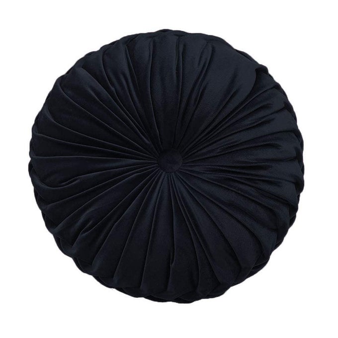 ROUND THROW PILLOW VELVET HOME DECORATION PLEATED ROUND PILLOW CUSHION FOR COUCH CHAIR BED CAR BLACK