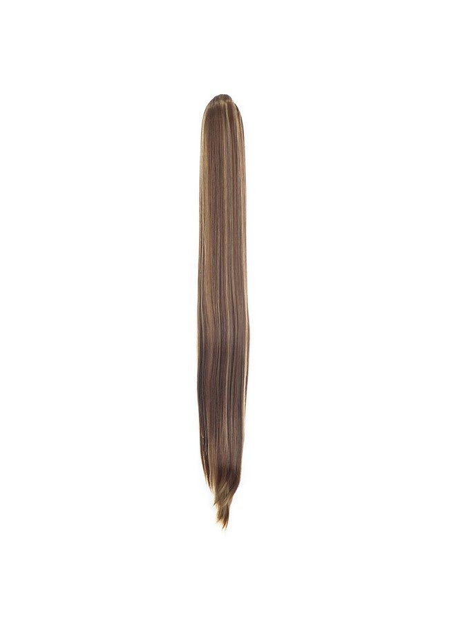 SWACC 28-Inch Long Straight Claw Clip Ponytail Extensions Synthetic Hair Extensions Ponytail Jaw Clip Hair Pieces for Women (Light Brown/Beige Highlights-12H24#) - Image 5